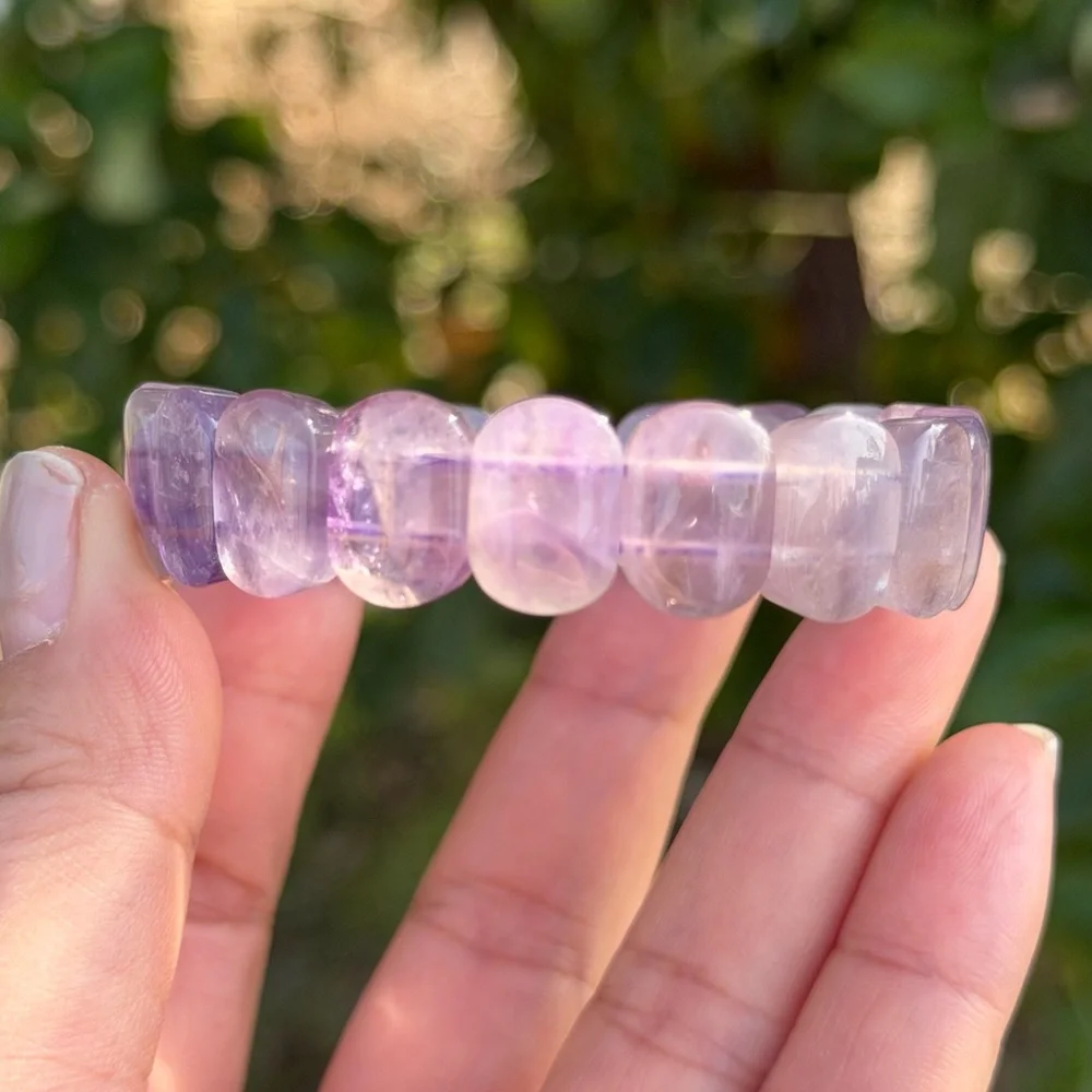 Stretchable dainty natural purple amethyst soft bangle 1181‎